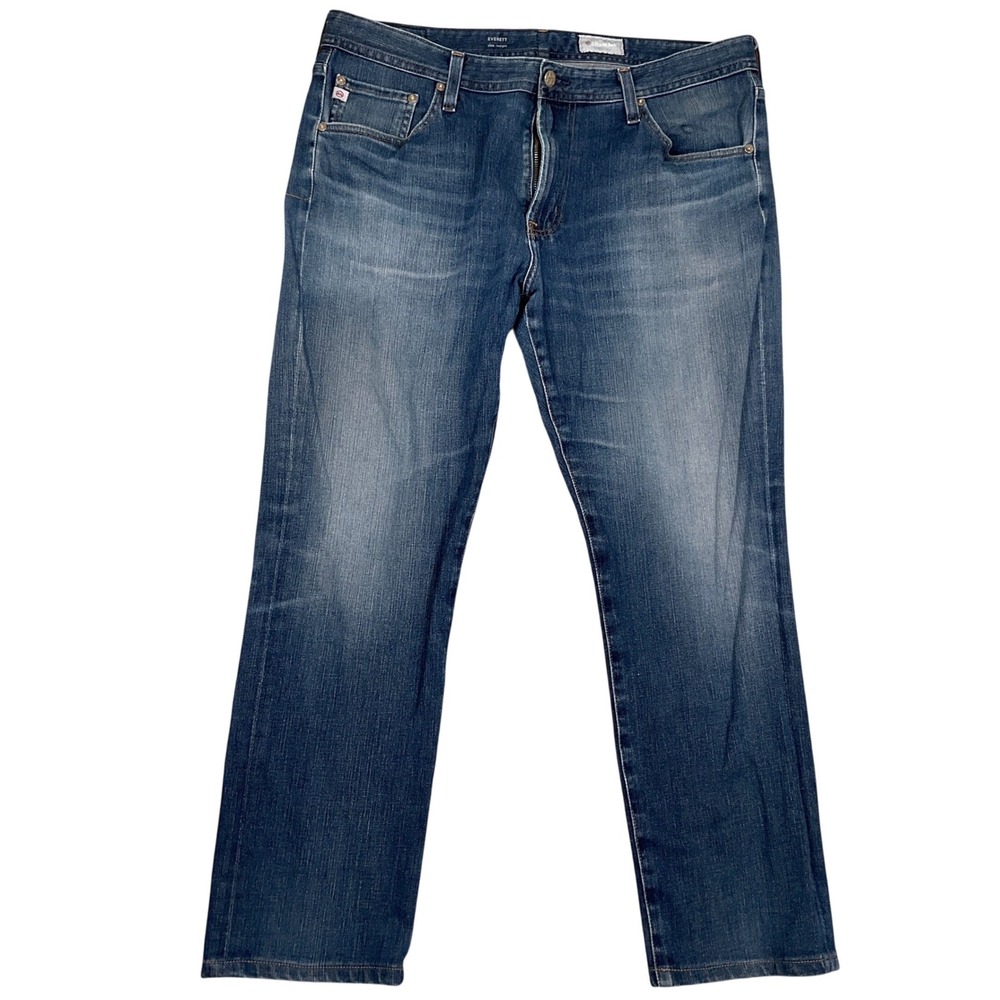 AG Everett Jeans Mens 36W 33L Blue Slim Straight Denim 360 Stretch 80s VTG